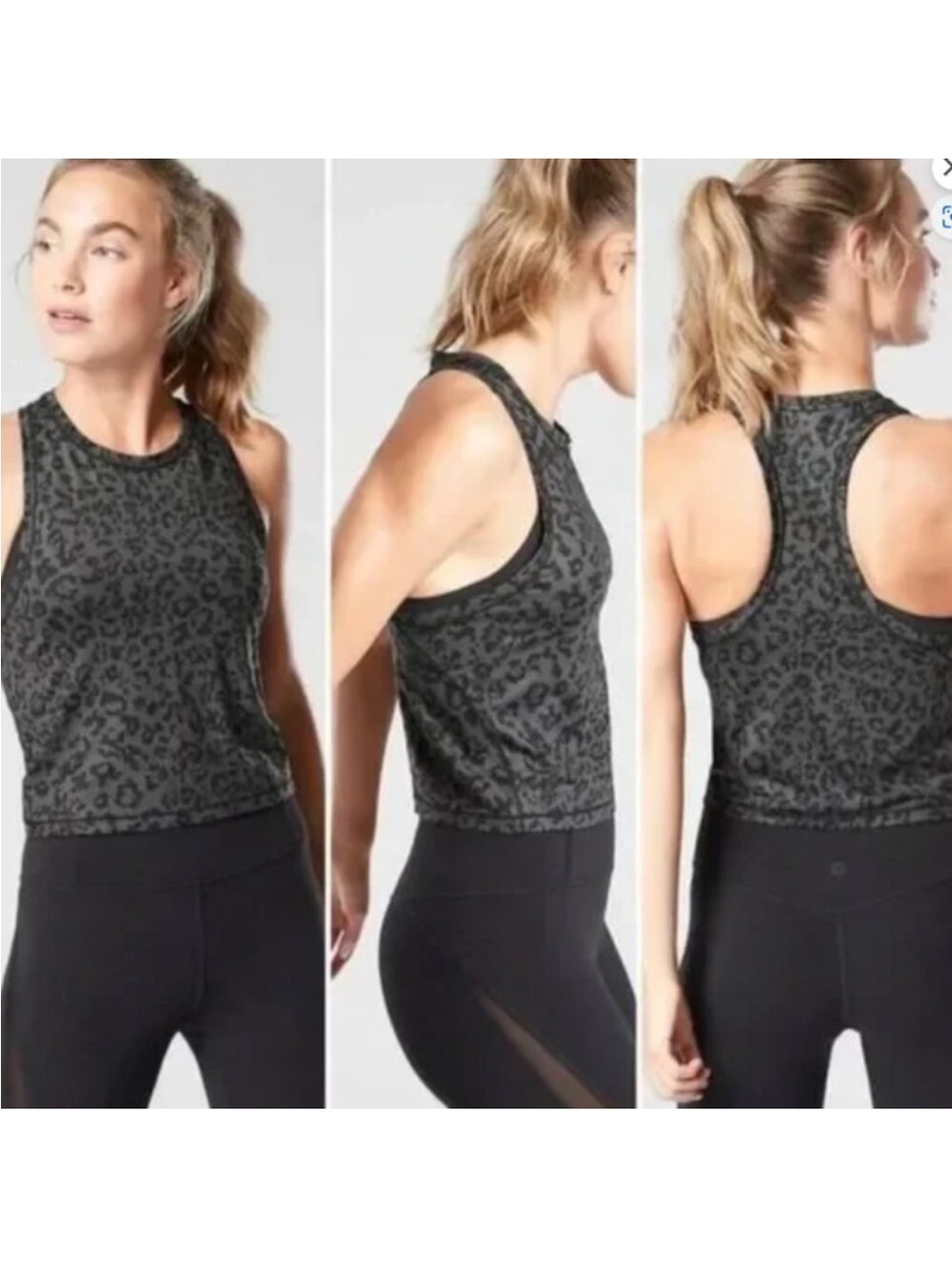 Athleta Shanti Crop Leopard Racerback Tank, L